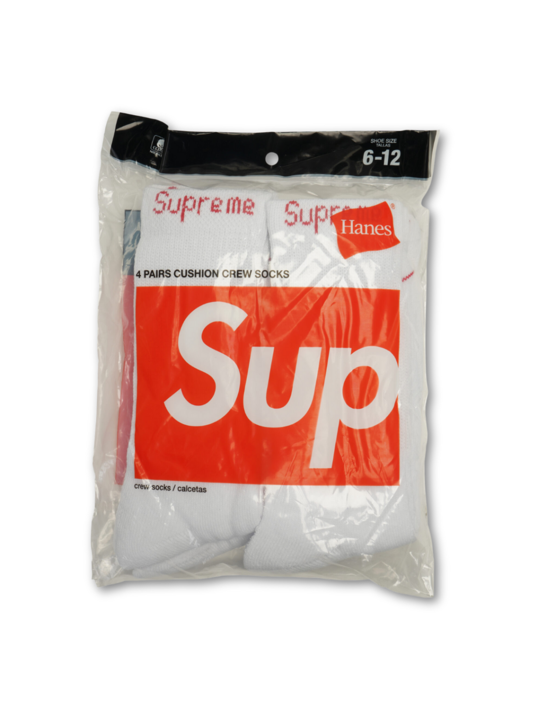Supreme Hanes ponožky 4 kusy 6-12 White
