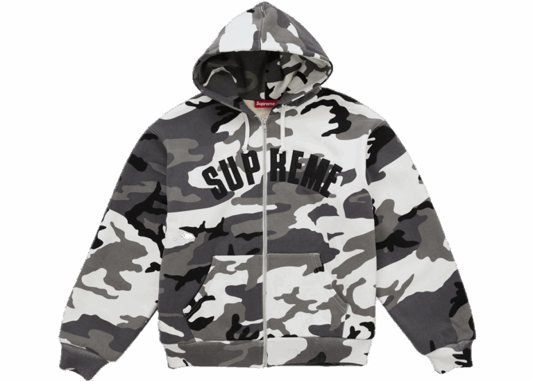Supreme Arc Thermal Lined Zip Up Hooded Sweatshirt Snow Camo