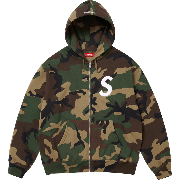 Supreme S Logo Zip Up Hooded Sweatshirt Woodland Camo