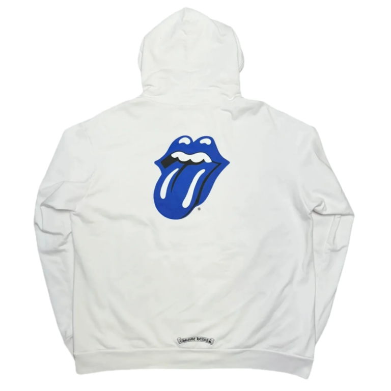 Chrome Hearts Rolling Stones Big Lip Hooded Sweatshirt White Blue