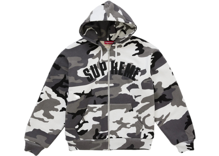 Supreme Arc Thermal Lined Zip Up Hooded Sweatshirt Snow Camo