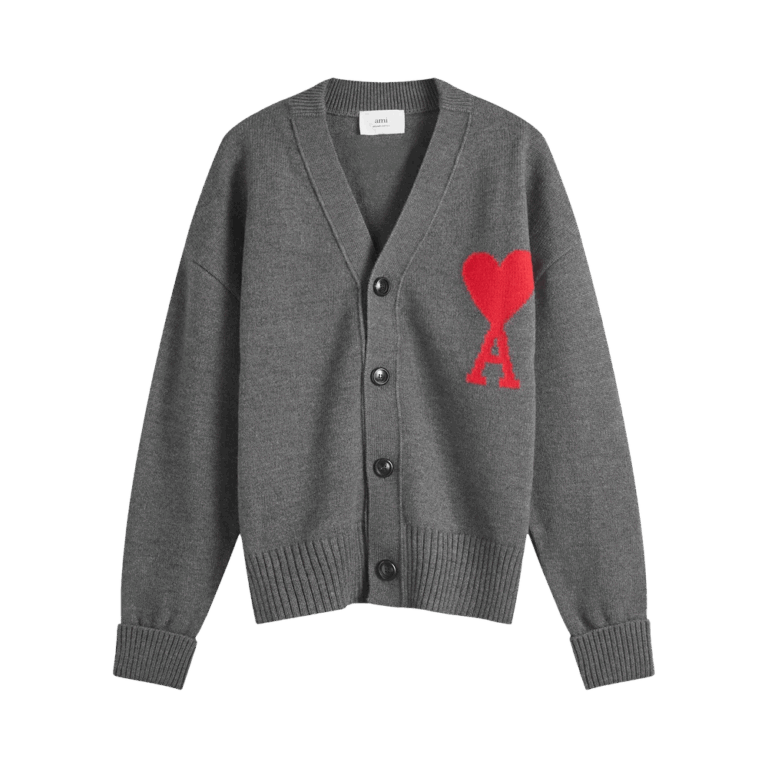 Ami Large A Heart Cardigan ‚Grey/Red‘