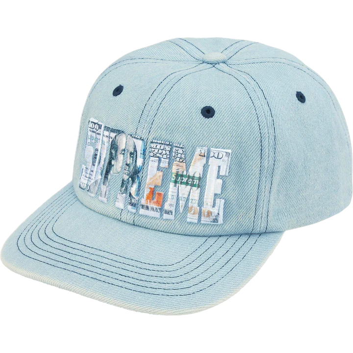Supreme Embroidered Money Logo 6-Panel Denim